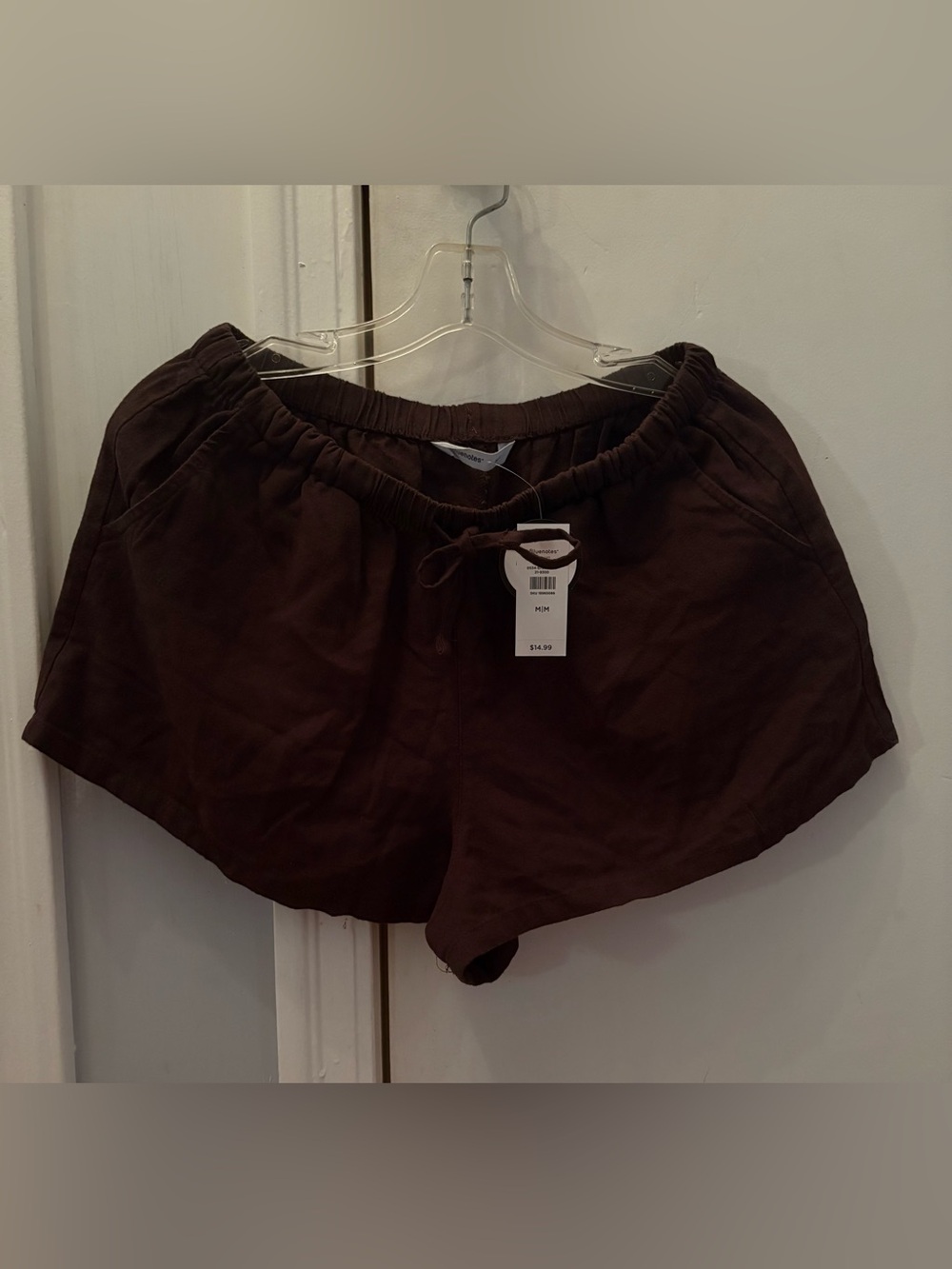 Brown Elastic Waist Drawstring Shorts